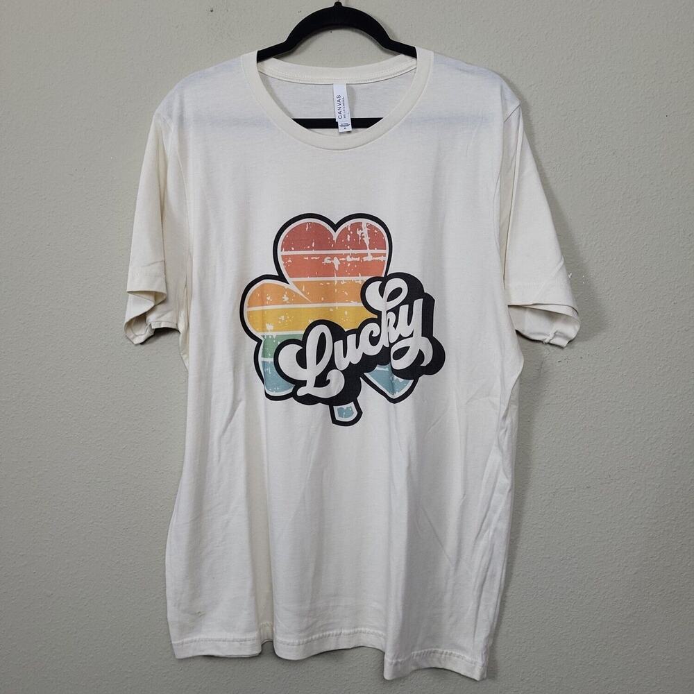 Bella Canvas Womens White Lucky Short Sleeve‎ Round Neck Basic T Shirt Size XL